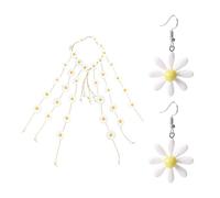 1 Pieza De Accesorio Para El Cabello De Margarita Blanca, 1 Par De Aretes De Margarita Blanca, Tocado De Solsticio De Verano, Horquilla De Margarita, Diadema De Crochet Floral Para Mujer
