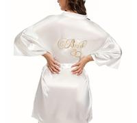 1 pieza de albornoz de satén para novia bordado, kimono corto de boda para mujer