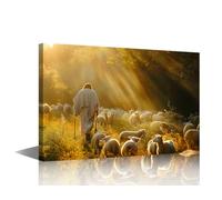 1 pieza de arte de pared de Jesucristo para sala de estar, pastor Jesús guiando las ovejas, decoración de pared para dormitorio, oficina, decoración de pared de Jesús orando a Dios, pintura de pared