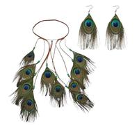 1 Pieza De Banda Para El Cabello De Plumas De Pavo Real, 1 Par De Aretes Coles, Tocado De Plumas Indio Retro Y De Moda, Joyas Para Vestir De Ropa.