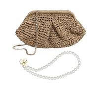 1 pieza de bolsa de paja con cadena, 1 pieza de bolsa de cadena de perlas, bolsa de bola de masa tejida, bolso de mano, bolsa de paja para vacaciones, bolsa tejida de gran capacidad