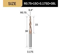 1 pieza de brocas for tallado CNC 3D, fresa de punta esférica cónica, fresa de carburo sólido, brocas for tallado CNC, brocas for grabado en espiral, fresado de metal(R0.75x15Cx3.175Dx38L)