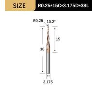 1 pieza de brocas for tallado CNC 3D, fresa de punta esférica cónica, fresa de carburo sólido, brocas for tallado CNC, brocas for grabado en espiral, fresado de metal(R0.25x15Cx3.175Dx38L)