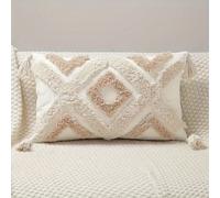 1 pieza de cojín geométrico capitoné de estilo nórdico bohemio con borlas, almohada lumbar para sofá, sillón, dormitorio, (relleno de almohada no incluido)