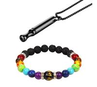1 pieza de collar de silbato, 1 pieza de pulsera de piedras de colores, collar con colgante simple, collar de tubo redondo negro, cuentas de piedra volcánica, pulsera de cuerda elástica, unisex.