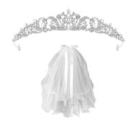 1 Pieza De Corona De Cristal Y Velo De 1 Pieza, Corona Brillante, Tocado Elee, Adecuado Para Bodas, Bailes, Cócteles.