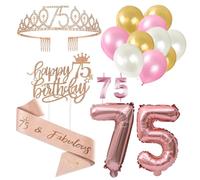 1 Pieza De Coronas De Transmisión, 1 Pieza De Tarta De Pastel Inserto, 2 Piezas De Velas Digitales, 12 Piezas De Globos Coloridos, Decoraciones De Pasteles, Decoraciones De Cumpleaños 75.