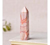 1 pieza de cristal natural, raya roja, piedra de energía curativa, Reiki, obelisco, torre de cuarzo, varita para minerales, decoración del hogar, pirámide, regalo, raya roja, piedra_60-70mm