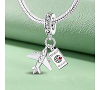 1 pieza de cuentas plateadas de la serie de aviones para equipaje de viaje | Conjunto diario a juego y pulseras, decoración de Navidad, abalorios para hacer joyas, regalos para mujeres