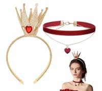 1 Pieza De Diadema De Diamantes Rojos Y 1 Pieza De Collar Rojo, Tocado De Corona Tridimensional, Exquisitas Joyas De Estilo Princesa, Escenas De Fiestas De Graduación.