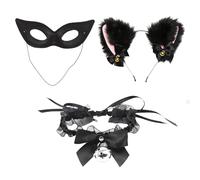 1 Pieza De Diadema De Oído De Gato, 1 Pieza De Máscara para Ojos, 1 Pieza De Cuello De Campana, Disfraz De Cosplay Negro, Moda Sexy, Accesorios De Juego De Roles.
