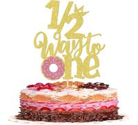 1 pieza de donut 1/2 Half Way to One Cake Topper Donut Baby Girls decoración para tartas de 1/2 cumpleaños decoración para baby shower niñas medio cumpleaños fiesta decoración pastel decoración dorado