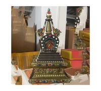 1 Pieza De Estupa Tibetana De Bronce Con Incrustaciones De Perlas Tántricas Grabadas, Estatua Budista De Aleación, Artesanía For Altares, Decoración De Escritorio For Interiores.