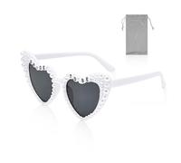 1 pieza de gafas de corazón de perlas, 1 pieza de bolsa de gafas, gafas de corazón "BRIDE TO BE", gafas de sol de novia, accesorios para fotografías de boda, gafas de sol de despedida de soltero