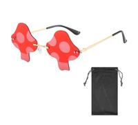 1 pieza de gafas de sol sin montura tipo hongo, 1 bolsa de almacenamiento, gafas de fiesta rave, gafas de sol de moda, lentes irregulares, adecuadas tanto para hombres como para mujeres (rojo)