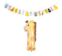 1 Pieza De Globo De Jirafa Número 1, 1 Pieza De Pancarta De Animales De Dibujos Animados, Globo De Cumpleaños Para Niños, Globo De Aluminio, Decoración De La Selva De La Habitación De Los Niños