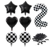 1 Pieza De Globos Número 2, Globos De Amor De 2 Piezas, Globos Estrella De 2 Piezas, Globos Redondos De 2 Piezas Y 1 Paquete De Confeti Estrella, Decoraciones De Fiesta Temáticas De Carreras.