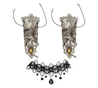 1 Pieza De Guantes De Encaje De Phnom Penh, 1 Pieza De Cuello De Encaje, Guantes De Encaje Retro, Cadena De Clavícula Punk Negra, Ropa Para Usar Con Accesorios.