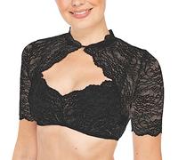 1 Pieza de lencería con Aros para Mujer, Chaleco de Encaje, Blusa Dirndl Elegante para Mujer, Blusa Dirndl Negra, Blusa de Encaje para lencería Oktoberfest (Black, S)