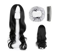 1 pieza de pelo largo y rizado negro, viene con 1 redecilla, 1 peine, peluca larga para mujer, peluca larga ondulada, pelo sintético, adecuado para el uso diario