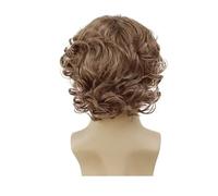 1 pieza de peluca sintética raíz oscura ombré marrón mezcla rubia corta y rizada con flequillo peinado Natural for hombres fiesta Cosplay diaria(826)