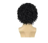 1 pieza de pelucas sintéticas rizadas grandes for hombres, peluca corta pelo con rizos elásticos marrones mezclados en negro, trenzada transpirable diaria for hombre(Natural Black)
