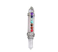 1 pieza de péndulo de punta de lápiz de piedra natural para radiestesia 7 varita de chakra colgante de cristal de cuarzo péndulo meditación regalo espiritual-cuarzo de cristal de roca