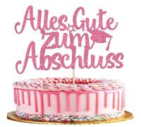 1 pieza de purpurina con texto en alemán "Alles Gute zum Abschluss Kuchendeko Prüfung Abitur 2026 Cake Topper Congrats Grad Tortenspitze für Abschlussfeier Thema Party Kuchen Dekorationen Rosa