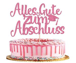 1 pieza de purpurina con texto en alemán "Alles Gute zum Abschluss Kuchendeko Prüfung Abitur 2026 Cake Topper Congrats Grad Tortenspitze für Abschlussfeier Thema Party Kuchen Dekorationen Rosa