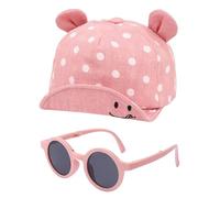 1 Pieza De Sombrero De Bebé Y 1 Pieza De Gafas De Sol Redondas, Sombrero De Sol Dulce, Gafas De Sol Plegables, Atuendos Para Niños (Rosa).