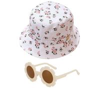 1 Pieza De Sombrero De Flores Y 1 Pieza De Gafas De Sol De Niños, Chuchería De Sol, Sombrero De Bebé Ajustable, Sombrero De Patrón Lindo, Sombrero De Protección Solar Para Niños.