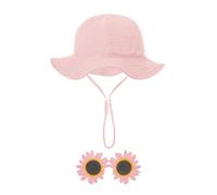 1 Pieza De Sombrero Para El Sol Para Bebé, 1 Par De Gafas De Sol, Lindo Sombrero De Pescador Con Protector Solar, Adecuados Para Actividades Al Aire Libre (Rosa).