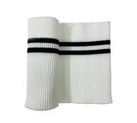 1 pieza de tela acanalada blanca de poliéster elástico acanalado puños patrón rayas negras tejido elástico de punto acanalado para puños, bandas para el cuello, cintura, 95 cm x 14 cm