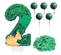 1 Pieza De Vela De Dinosaurio De 2 Años, 5 Piezas De Complementos De Pelota Verde, 1 Paquete De Confeti, Topper De Pastel De Cumpleaños, Juego De Decoración De Fiesta De Cumpleaños Para Niños.