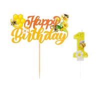 1 Pieza De Vela De Flor De Abeja, 1 Pieza De Tarjeta De Feliz Cumpleaños, Vela De Primer Cumpleaños, Vela Con Números Brillantes, Vela Creativa, Decoración De Pastel De Cumpleaños