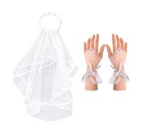 1 pieza de velo de guirnalda blanca, 1 par de guantes de encaje con gancho, velo de copete de varias capas, velo de novia, velo con bordes, velo de guirnalda de rosas, accesorios de boda