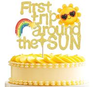 1 pieza decoración para tartas con el sol, cara sonriente, decoración para tarta de primer viaje alrededor del sol, tema de bebé, ducha, cumpleaños, fiesta, decoración de tartas, color dorado
