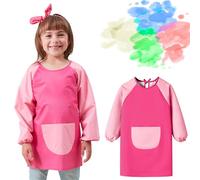 1 Pieza Delantal de Pintura para Niños, Bata de Pintura para Niños de 5 a 11 Años, Impermeable Delantal Artesanal, Bata de Arte Rosa Oscuro con Mangas Largas para Niñas Escuela arte pintura cocina
