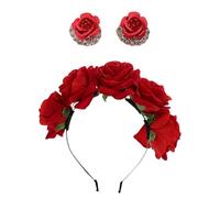 1 Pieza Diadema, 1 Par De Pendientes, Diadema De Flores, Diadema De Rosa Roja, Diadema De Novia, Diadema Roja, Diadema De Flores Para Mujer, Diadema De Fiesta De Cumpleaños