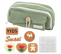 1 Pieza En La Bolsa De Lápiz Verde, Decoraciones De 6 Piezas Y 12 Piezas De Pasta De Pegamento, Funda De Lápiz Simple, Papelería De Estudiante, Bolsa De Lápiz Múltiple.