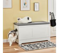 1 pieza Estante de Almacenamiento de Zapatos con y 3 Bolsillos Casa de Madera para Gato con Acceso Lateral Mueble Litter Box Gato Mueble Entrada con Almohada, 90x36x44 cm, - GTS247-X