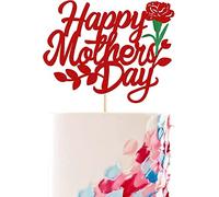 1 pieza Happy Mother's Day decoración para tartas con purpurina en forma de corazón, amor, mamá, Cake Topper para decoración de tartas, para día de la madre, fiesta, decoración de tartas, color rojo