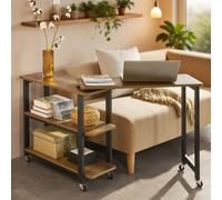 1 Pieza Mesa Auxiliar Mesa de Sofá Escritorio para Ordenador con 2 Estantes Abiertos Diseño en L Móvil con Ruedas para Salón Dormitorio Oficina 133x69x30 cm SoBuy - GXU94-O