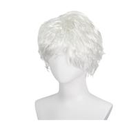 1 pieza novela de cuatro colores hombres peluca corta rizada seda lluvia pelucas sintéticas for vestir for mujeres y regalos fiesta disfraces Cosplay(White)