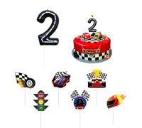 1 pieza número 2 velas, 6 piezas pastel postre con banderas, velas para 2 cumpleaños, decoración para 2 cumpleaños, niños, decoración de cumpleaños número 2