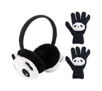 1 Pieza Orejeras De Panda, 1 Par De Guantes De Panda De Felpa, Orejeras Térmicas De Felpa De Invierno, Calentadores De Orejas Para Niños, Lindo Conjunto Térmico De Animales