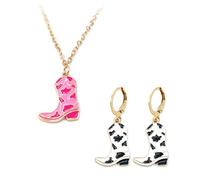 1 pieza pendientes, 1 pieza collar, pendientes de vaquera, collar de botas de vaquero, pendientes geniales, pendientes de botas de vaquero occidental, accesorios de vaquero para mujer, regalos de