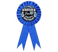 1 pieza Pin de cumpleaños para niño, Insignia de hojalata "Bruh I'm 10" - Diseño de roseta azul y globo para decoración de fiesta de 10º cumpleaños, Broche de cinta de premio para