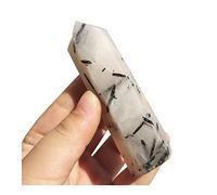 1 pieza Punto de cristal de pelo negro natural Punto de turmalina negra blanca Punto de pelo negro pulido Varita de cristal Curación Equilibrio Decoración de piedras preciosas Inicio Colecciones (Siz