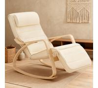 1 Pieza Silla Mecedora Sillón Relax Sillón de Lectura con Reposacabezas con Reposapiés Ajustable con Asiento Acolchado Sillón Ergonómico para Salón Dormitorio Beige 65x78x90 cm SoBuy GTU27-X